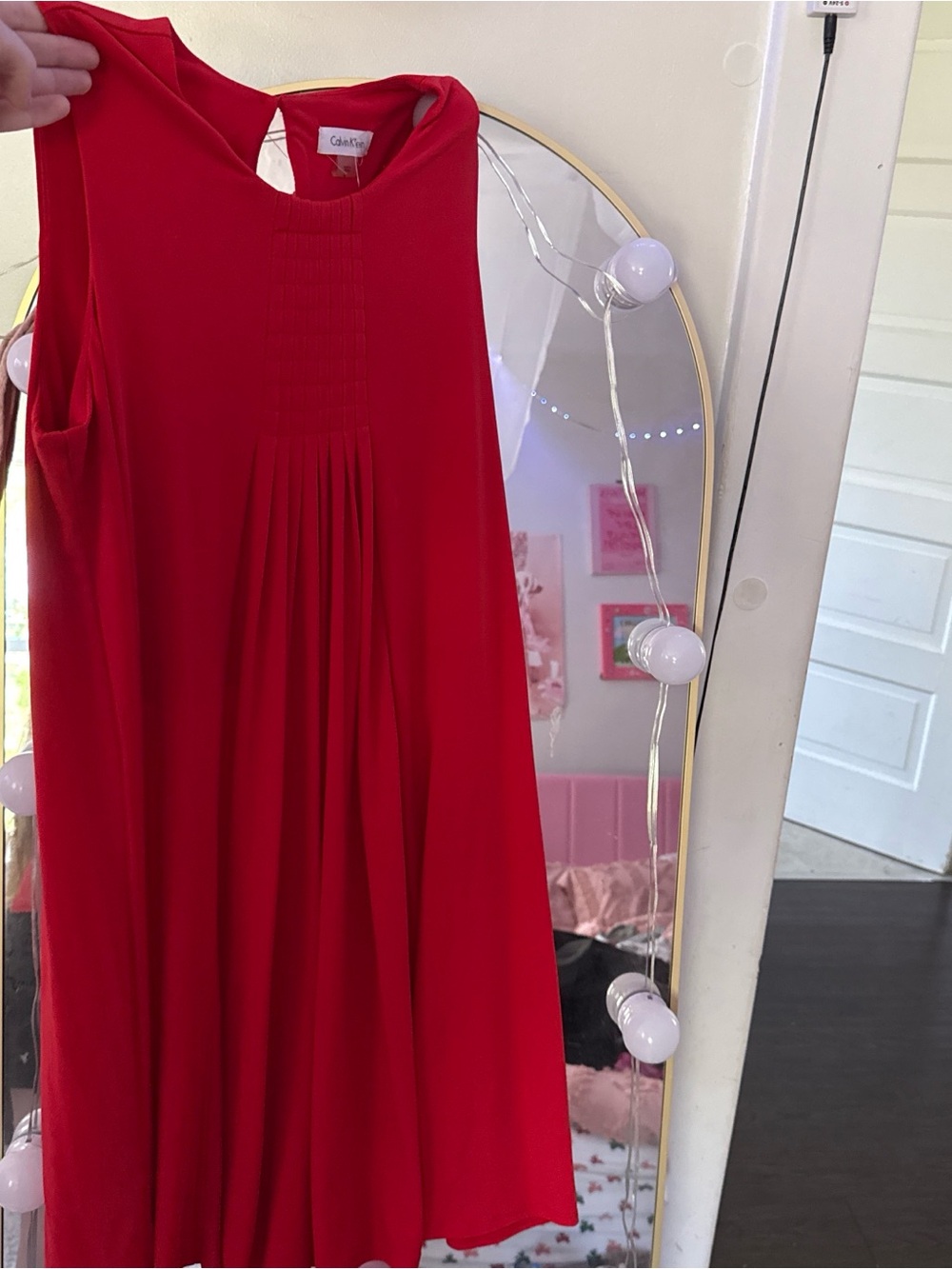 Calvin Klein Girls Bright Red Sleeveless Pleated Dress